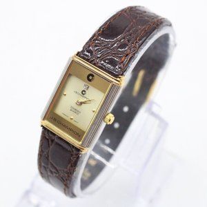 J.B Champion Watch Womens Gold Tone Stainless Steel Crocodile Black Band